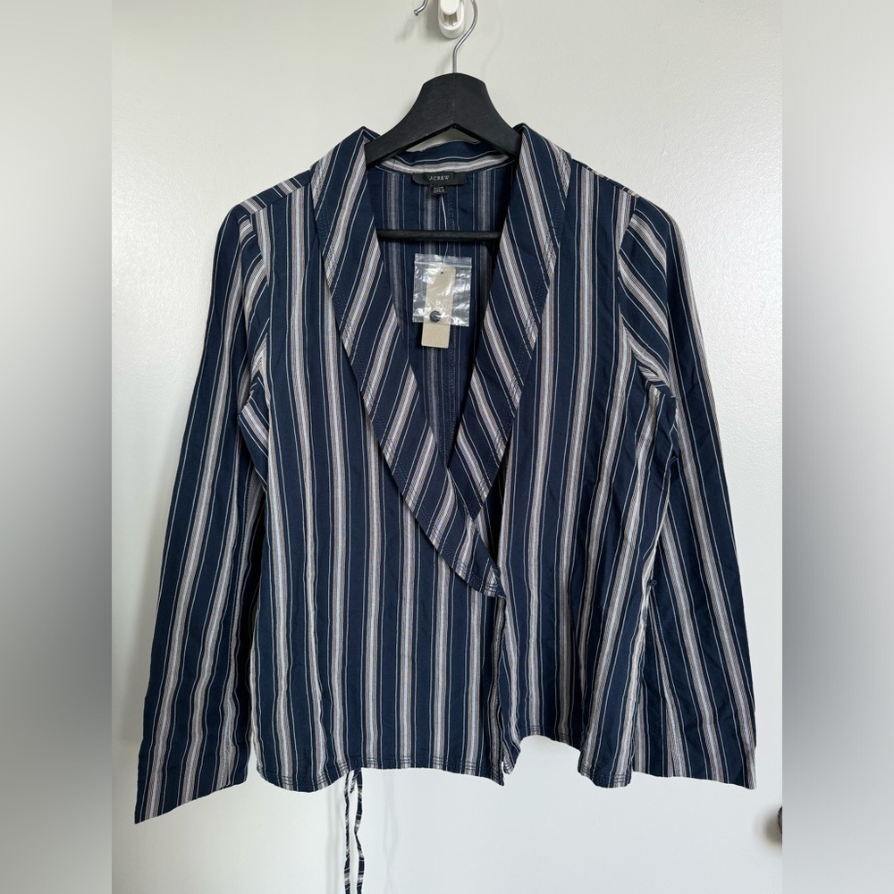 J.Crew NWT Re-Imagine Striped Navy Wrap Up Blazer Jacket Size XXS V-Neck Ties